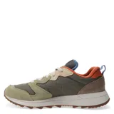 Championes urbanos Merrell modelo Alpine 83, con diseño multicolor en tonos verde oliva, gris y detalles en naranja. Confeccionados en una combinación de materiales textiles y gamuza, con suela de goma dentada y cierre por cordones.
