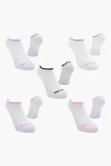 Pack de siete pares de medias invisibles de corte bajo, confeccionadas en tejido blanco con detalles de colores en el borde superior y logo estampado en la puntera.