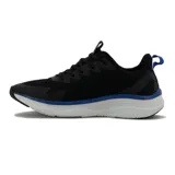 Championes de running Diadora Delta, de color negro con detalles en azul y suela blanca.