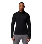 Polar Columbia Titanium modelo Driventure Half Zip, color negro, de manga larga con cierre frontal medio y orificios para los pulgares en los puños. Confeccionado con tecnologías Omni-Wick para absorción de humedad y Omni-Shade con protección solar UPF 50.