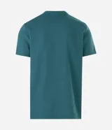 Remera masculina de manga corta color verde oscuro, con cuello redondo y corte recto. Presenta un estampado frontal con la frase "Vallée Verte" y un diseño de caballo de polo con raquetas cruzadas.