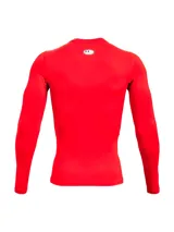Remera de compresión Under Armour HeatGear de manga larga, color rojo con logo blanco en el pecho. Ideal para entrenamiento.