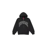 Campera con capucha y cierre frontal Supreme modelo Cracked Raglan Zip Up Hooded Sweatshirt, color negro con diseño gráfico arqueado en el pecho.