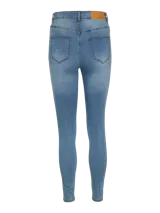 Jean skinny de tiro alto en denim celeste claro, con efecto lavado y talle alto.