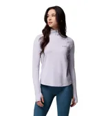Remera deportiva de manga larga Columbia con cierre frontal parcial, cuello alto y orificios para pulgares en los puños. Confeccionada con tecnología Omni-WICK para control de humedad y neutralización de olores.