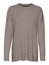 Sweater de punto con diseño de textura vertical, cuello redondo y mangas largas. Presenta un calce estándar y puños acanalados.