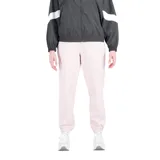 Pantalón de jogging rosado de felpa francesa suave, con cintura alta, corte holgado, bolsillos laterales y logo bordado en la pierna izquierda.