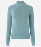 Blusa verde oscuro de viscosa con cuello alto y mangas largas con abertura en el puño.