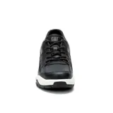 Sneaker de estilo chunky con capellada de cuero negro, cordones al tono y suela de plataforma blanca con base de goma negra. Presenta costuras decorativas en los laterales y diseño ergonómico.