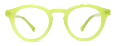Armazón de receta unisex, de acetato color verde lima, con forma panto y puente distintivo. Cuenta con núcleo de metal plateado en las patillas y patillas antideslizantes.