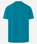 Remera celeste de algodón con cuello redondo y mangas cortas. Estampa frontal con la palabra "VELEJAR" y otros textos en blanco.