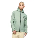 Chaqueta impermeable de hombre con capucha ajustable, cierre frontal y bolsillos laterales con cierre. Presenta un diseño funcional con puños ajustables con velcro y tecnología resistente al agua y al viento.