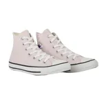 Championes Converse Chuck Taylor All Star de caña alta, color rosa claro, con cordones blancos y suela de goma blanca con línea negra.