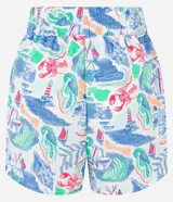 Short de playa de chiffon con estampa playera multicolor, cintura elástica con cordón ajustable y detalle de borla.