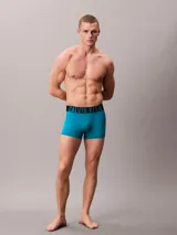 Pack de tres bóxers tipo trunk Calvin Klein, confeccionados en una mezcla de poliéster reciclado y elastano. Presentan una cinturilla elástica distintiva con el logo de la marca y un diseño de pierna corta para mayor comodidad y ajuste.