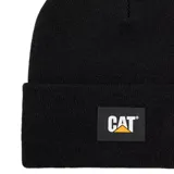 Gorro beanie Caterpillar de punto acanalado color negro, con vuelta y parche frontal de goma con el logo de la marca.