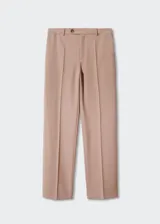 Pantalon de vestir de corte recto, confeccionado en tejido mezcla de lana. Presenta un diseño estructurado con pinzas frontales, bolsillos laterales y cierre oculto de botón, gancho y cremallera.