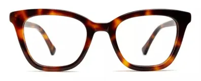 Armazón de acetato color carey con forma de ojo de gato y estilo retro. Cuenta con un núcleo de metal plateado en las patillas y patillas antideslizantes.