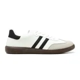 Championes urbanos American Sport Resh 2.0, color blanco con detalles en negro y gris, con las tres tiras laterales en negro y suela marrón.