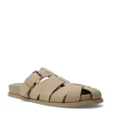 Zueco de mujer Miss Carol modelo Kona, color beige, con diseño de tiras cruzadas estilo romano y hebilla metálica dorada lateral.