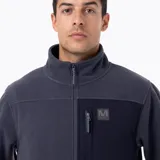 Buzo polar de microfleece con media cremallera, cuello alto y bolsillo frontal con cierre. Presenta paneles de contraste en nylon ripstop en la zona del pecho y detalles elásticos en puños y ruedo.