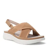 Sandalias de plataforma con tiras cruzadas en tejido técnico color beige y ajuste de velcro en el talón. Posee una suela blanca de diseño ergonómico.