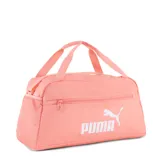 Bolso deportivo Puma Phase Small Bag color rosado con logo blanco estampado en el frente. Cuenta con compartimento principal con cierre, bolsillo frontal con cierre y bolsillo lateral de malla.