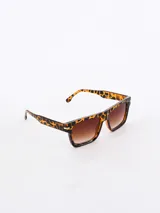 Lentes de sol con montura rectangular de acetato con estampado animal y lentes degradadas color marrón.