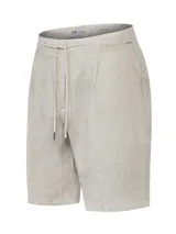 Short de lino orgánico color beige, con ajuste de cordón en la cintura, bolsillos laterales y traseros, y corte relajado.