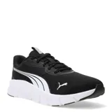 Championes de running Puma modelo Flex Focus Lite Modern, color negro con detalles en blanco. Presentan una parte superior de malla transpirable, entresuela de espuma Pumalite para una amortiguación ultraligera y plantilla SoftFoam+ para mayor confort.
