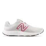 Championes New Balance 420 de hombre, color blanco con detalles en rojo y suela negra.