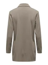 Blazer sastre de mujer color beige, con diseño abierto sin cierre frontal, mangas largas y solapas clásicas.