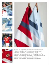 Buzo de algodón con diseño inspirado en la indumentaria deportiva uruguaya de 1995. Presenta un diseño de bloques de color con franjas diagonales en contraste, cuello redondo y bordado en el pecho. Cuenta con puños y cintura acanalados.