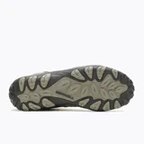 Bota de trekking Merrell modelo Accentor 3 Mid WP, de media caña, color tostado con detalles en negro y naranja. Confeccionada en ante y malla, cuenta con suela de goma antideslizante y cordones bicolores.