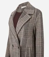 Saco trench coat largo de polivelour con estampado de cuadros, solapa en el cuello y abotonadura frontal.