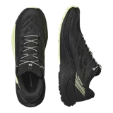 Championes Salomon Pulsar de trail running, color negro con entresuela en tono verde claro y negro, con amortiguación y suela de gran agarre.