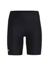 Calza corta tipo biker Under Armour, confeccionada en tejido HeatGear ultraligero que absorbe el sudor y se seca rápidamente. Presenta un diseño de talle alto con cintura elástica, costuras planas ergonómicas para evitar rozaduras y bolsillo frontal integrado.