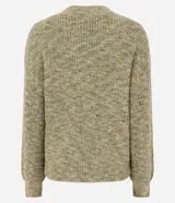 Suéter de punto con textura jaspeada, cuello redondo y mangas largas amplias con puños ajustados. Presenta un corte regular y diseño versátil.