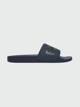 Sandalias tipo ojota de la marca Boss, color marrón oscuro, con diseño de banda ancha que presenta el logo de la marca en relieve.