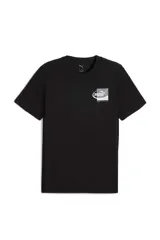 Remera Puma de manga corta y cuello redondo en color negro, con un pequeño estampado gráfico cuadrado en el pecho con el logo de la marca.