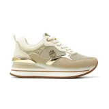 Championes Korium modelo Albi, color beige y dorado, con suela plataforma y detalles texturizados.
