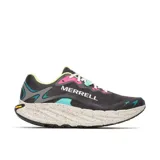 Championes de trail running Merrell Promorph color negro con detalles en turquesa, fucsia y verde lima, con entresuela gruesa moteada y suela Vibram.