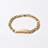Pulsera dorada de eslabones con placa rectangular central.