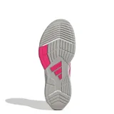 Championes deportivos Adidas modelo Amplimove W, color blanco con detalles en fucsia. Presentan una estructura de malla transpirable, cordones frontales y suela con diseño ergonómico para mayor estabilidad.