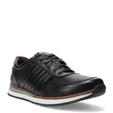 Championes urbanos Democrata modelo Grow, color negro, confeccionados en cuero con textura. Presentan cierre de cordones, suela de goma con detalle de franja en color marrón y entresuela blanca.