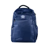 Mochila Umbro color azul marino, con logo de la marca en blanco en el bolsillo frontal. Cuenta con múltiples compartimentos con cierre y un asa superior acolchada.