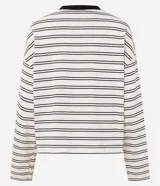 Blusa de corte oversize confeccionada en una mezcla de algodón y poliéster, con diseño de rayas horizontales. Presenta cuello redondo en color contrastante y mangas largas con caída relajada.