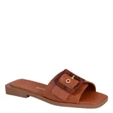 Sandalias planas Bottero de cuero color suela, con tira ancha en el empeine decorada con una hebilla grande de efecto carey.