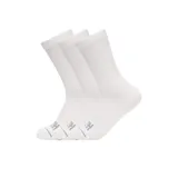 Pack de tres pares de medias blancas tipo crew Hoka, con detalle de logo y línea gris en la puntera.