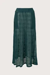 Falda larga de encaje color verde oscuro, de corte fluido y cintura elástica.